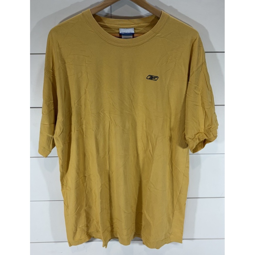 Vintage 90s Y2K Reebok Embroidered Logo T Shirt Size XL Yellow Short Sleeve